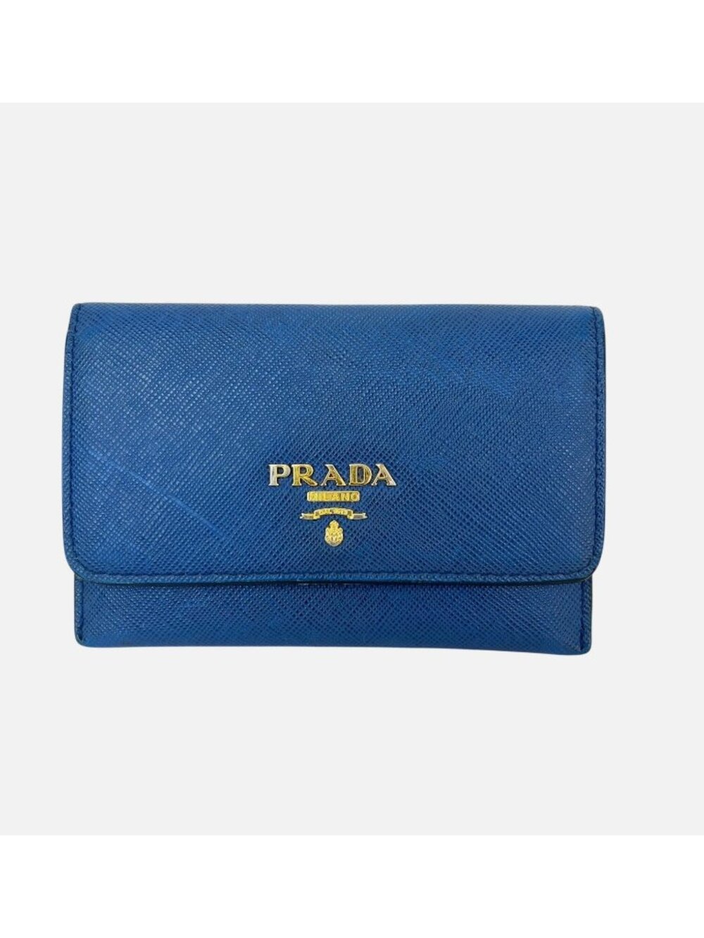 Prada Saffiano Leather Card Holder Blue